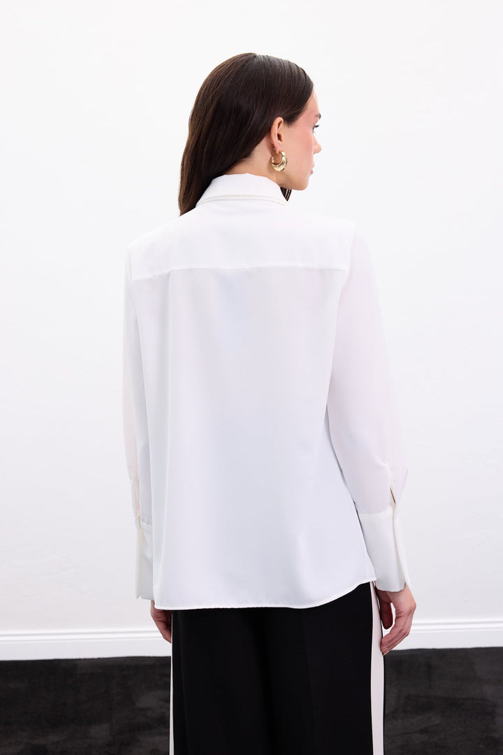 Sateen Chemise avec Foulard - Écru