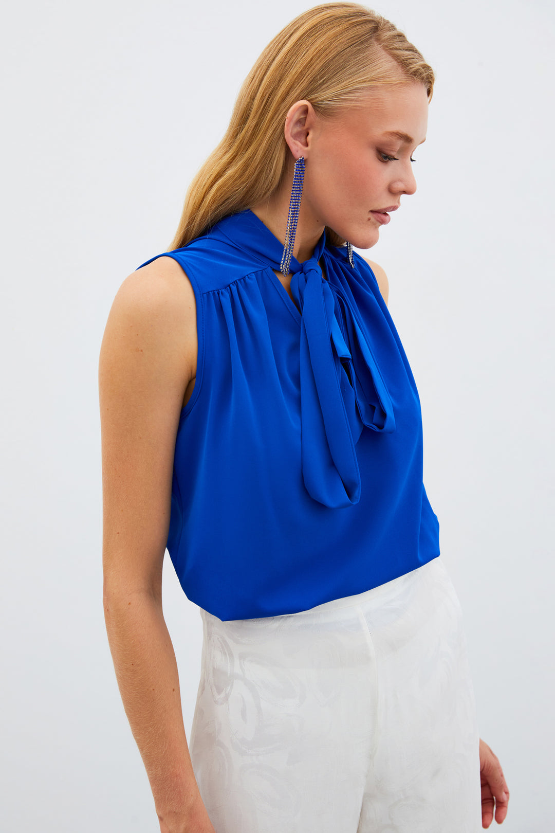 Sateen Blouse sans manches avec foulard - sax Bleu