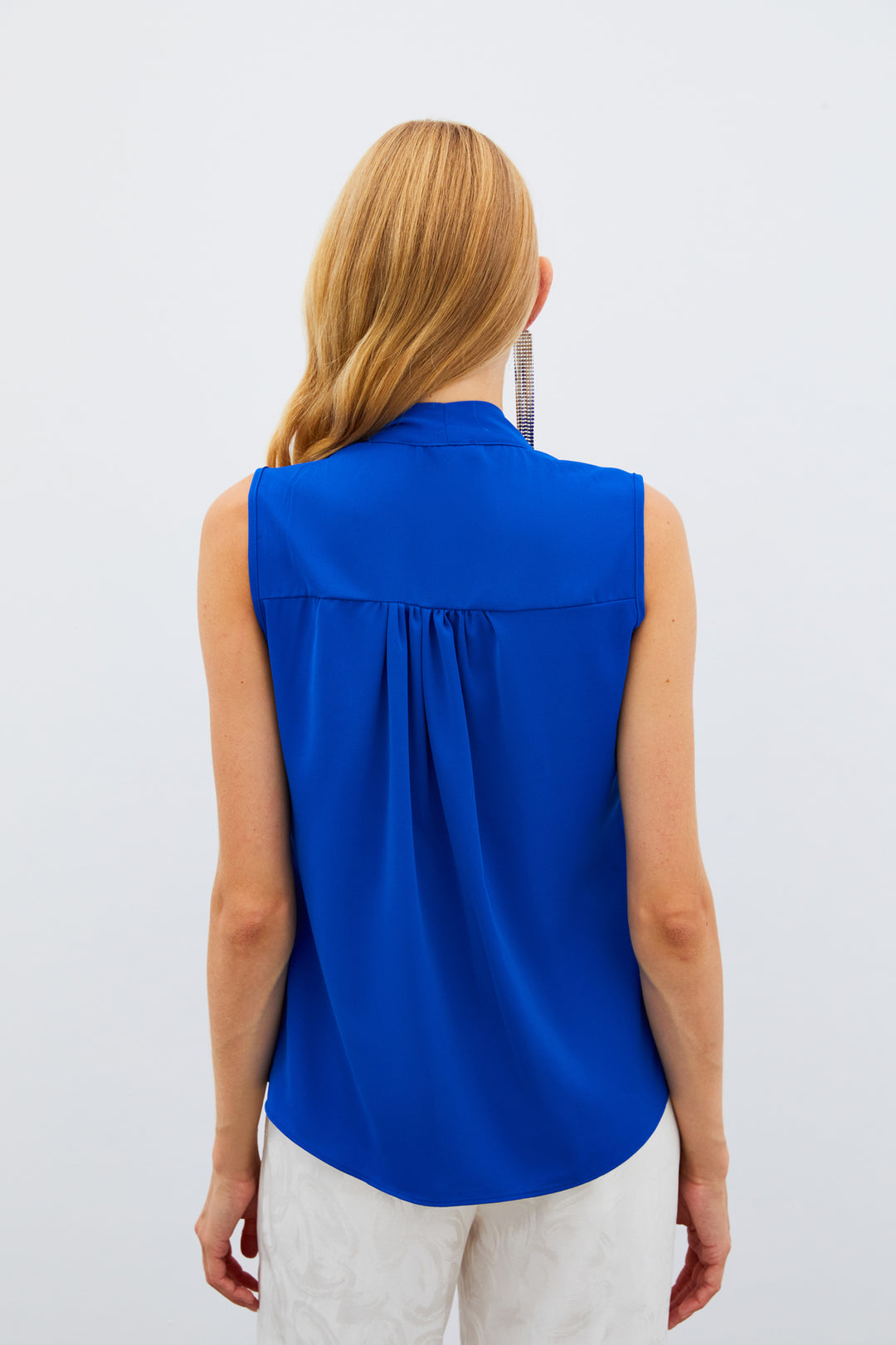 Sateen Blouse sans manches avec foulard - sax Bleu