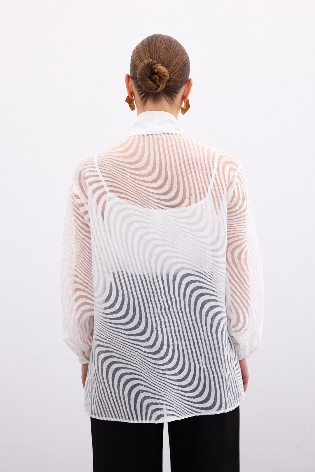 Sateen Chemise à Motifs Zebra avec Foulard - Écru