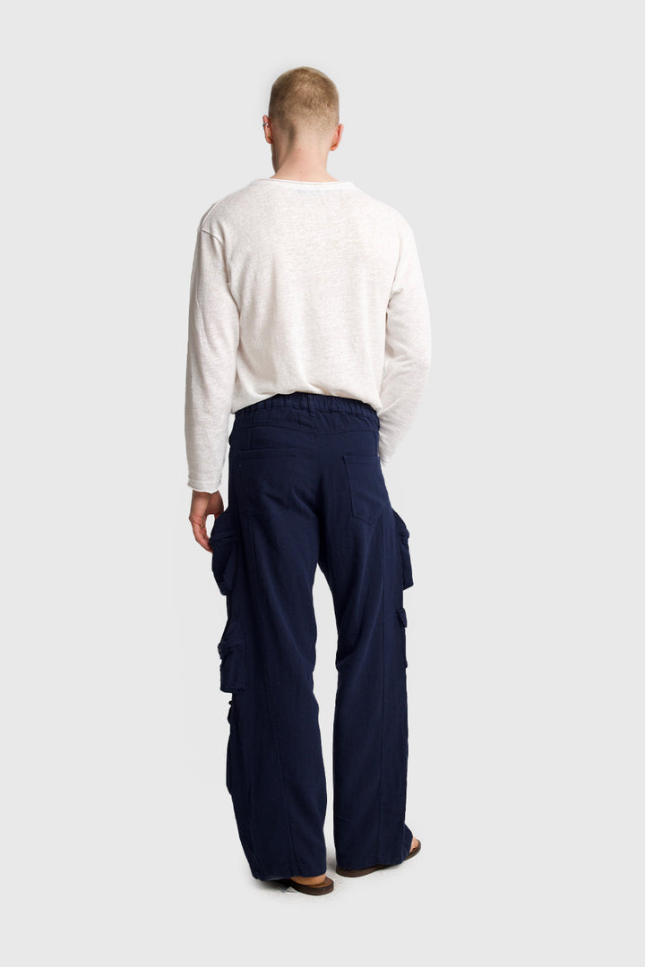 Giesto Pantalon cargo en gabardine de lin - Bleu marine