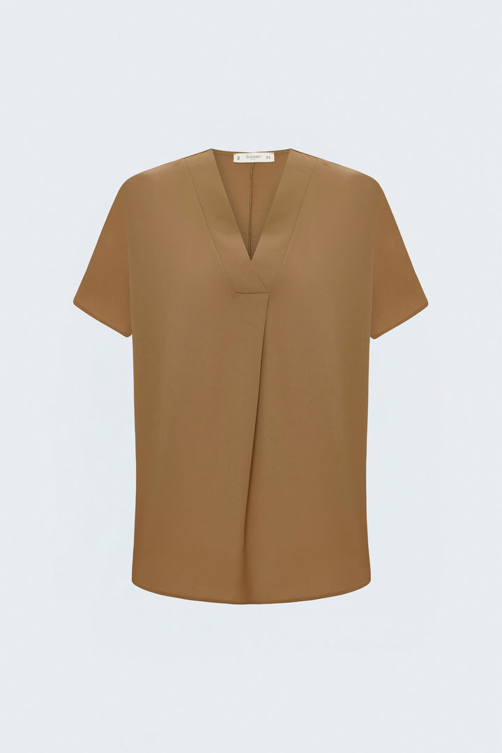 Sateen Blouse Large Manches Courtes - camel