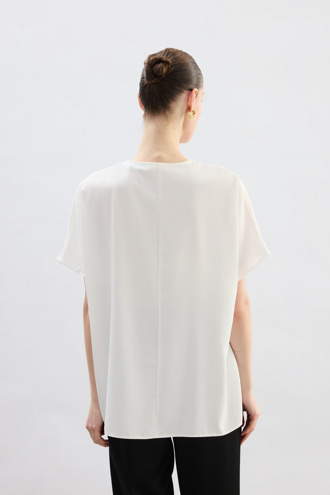 Sateen Blouse à Manches Courtes Large - Écru