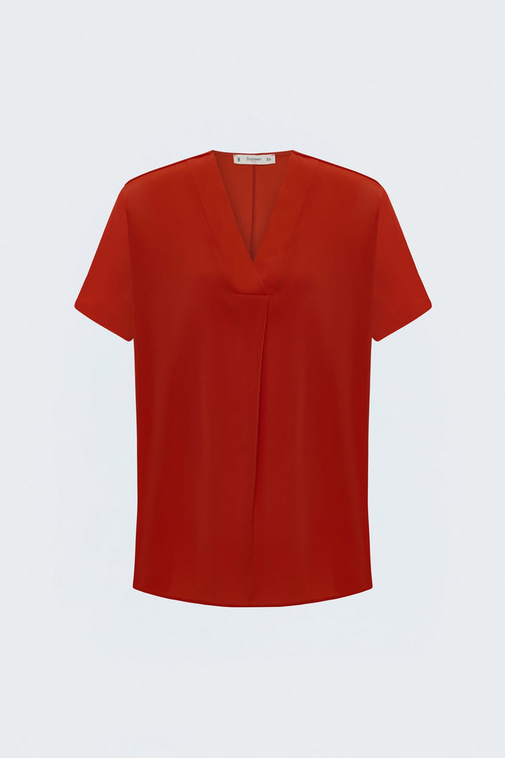 Sateen Blouse Large Manches Courtes - Corail