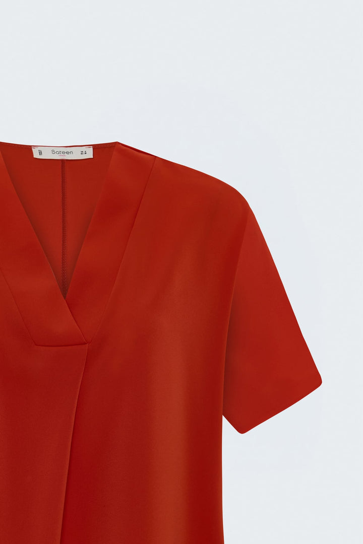 Sateen Blouse Large Manches Courtes - Corail