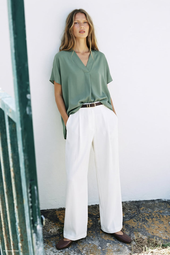Sateen Blouse Large Manches Courtes - Menthe
