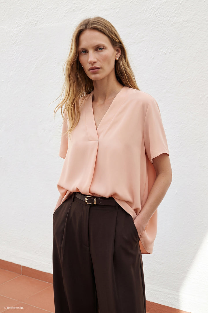 Sateen Blouse Large Manches Courtes - Poudre
