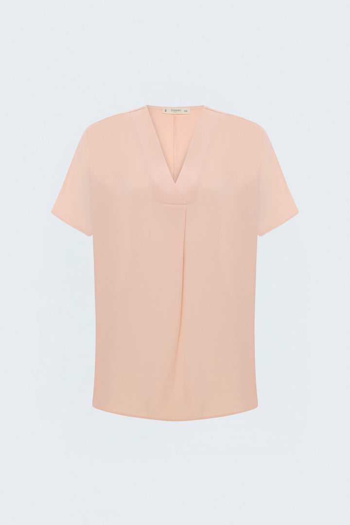 Sateen Blouse Large Manches Courtes - Poudre