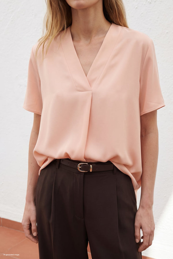 Sateen Blouse Large Manches Courtes - Poudre