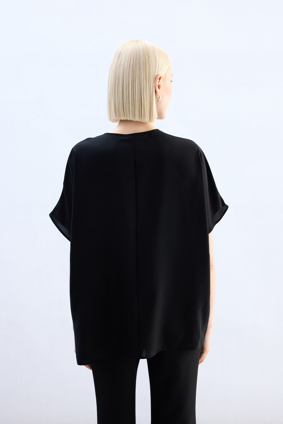 Sateen Blouse à Manches Courtes Large - Noir