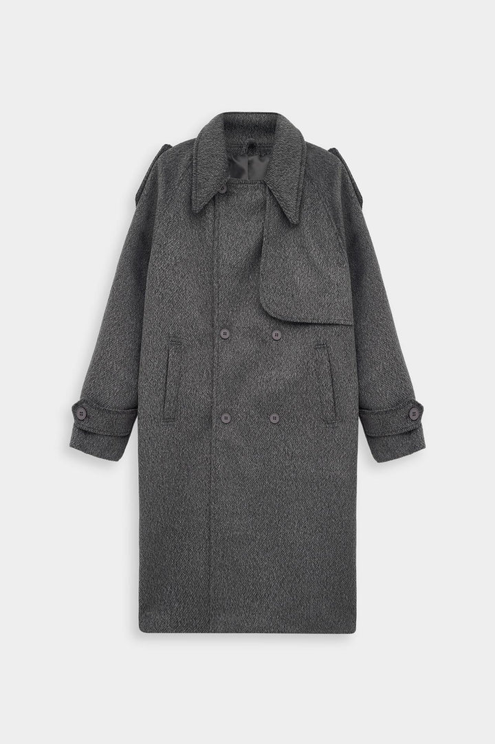Giesto Manteau en laine anthracite à large col croisé - Anthracite