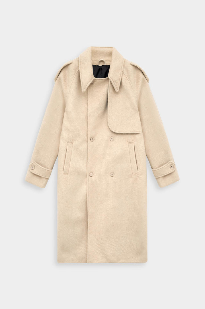 Giesto Manteau en laine beige à large col croisé - Beige