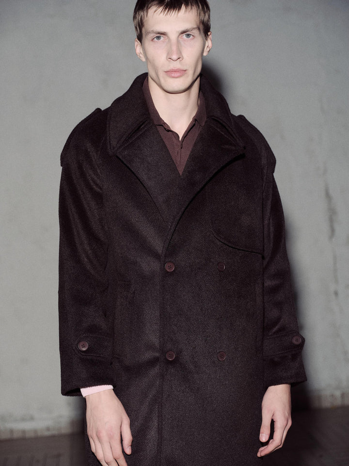 Giesto Manteau en laine bordeaux à col croisé large - Bordeaux