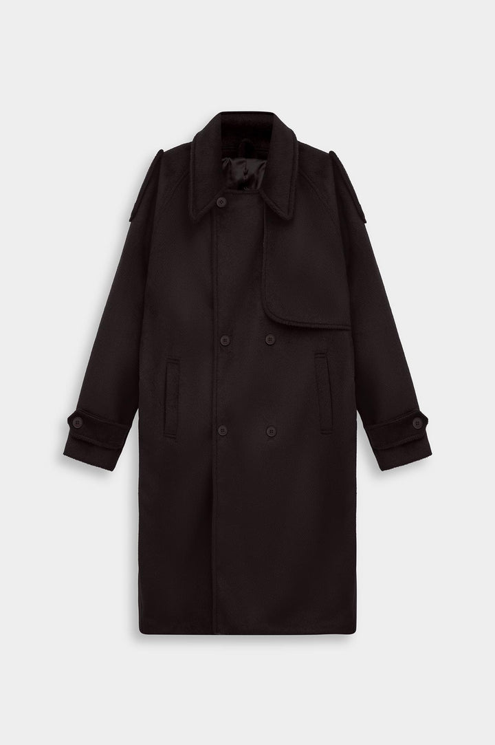Giesto Manteau en laine marron à large col croisé - Marron