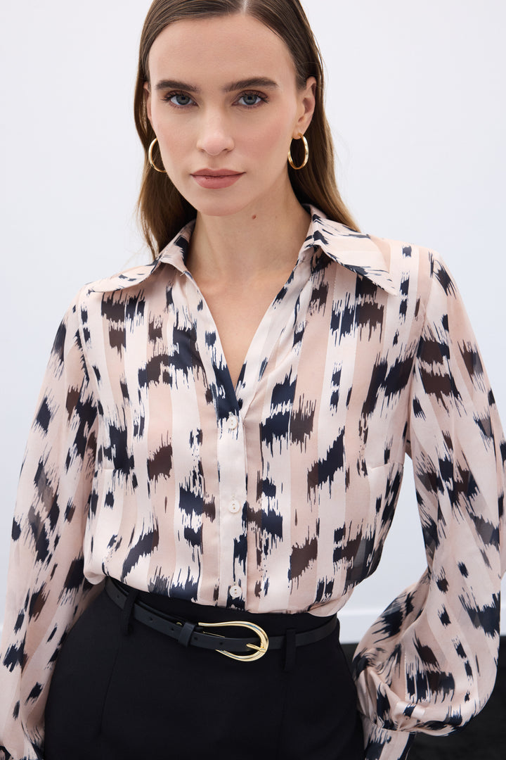 Sateen Chemise imprimée à larges poignets - Beige