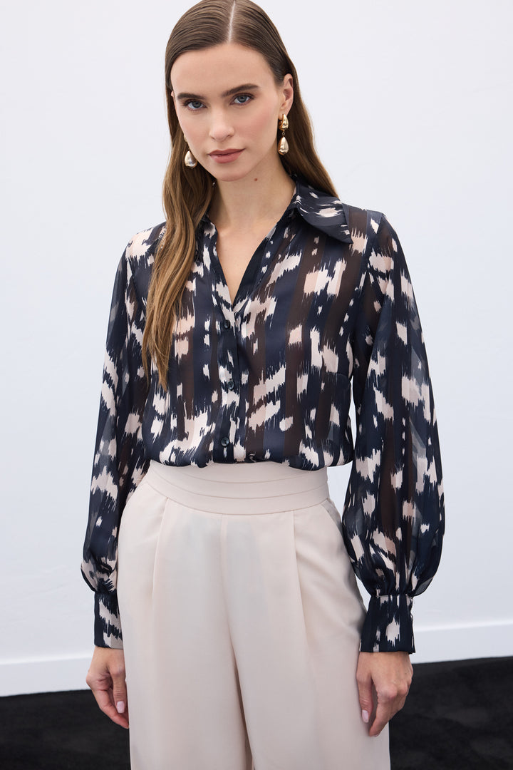 Sateen Chemise à motifs à manches larges - Noir
