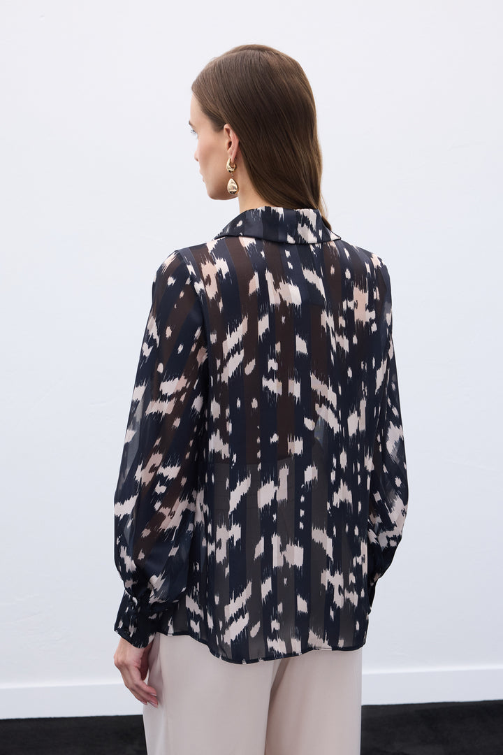 Sateen Chemise à motifs à manches larges - Noir