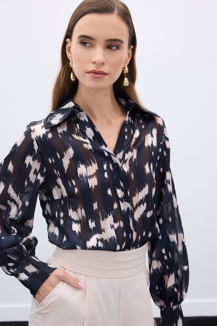 Sateen Chemise à motifs à manches larges - Noir