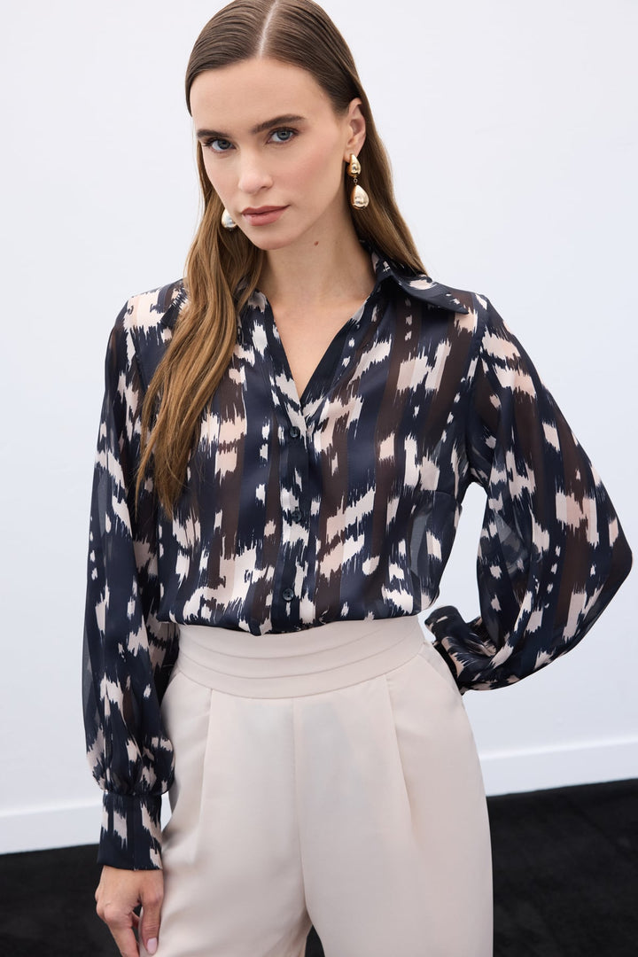 Sateen Chemise à motifs à manches larges - Noir