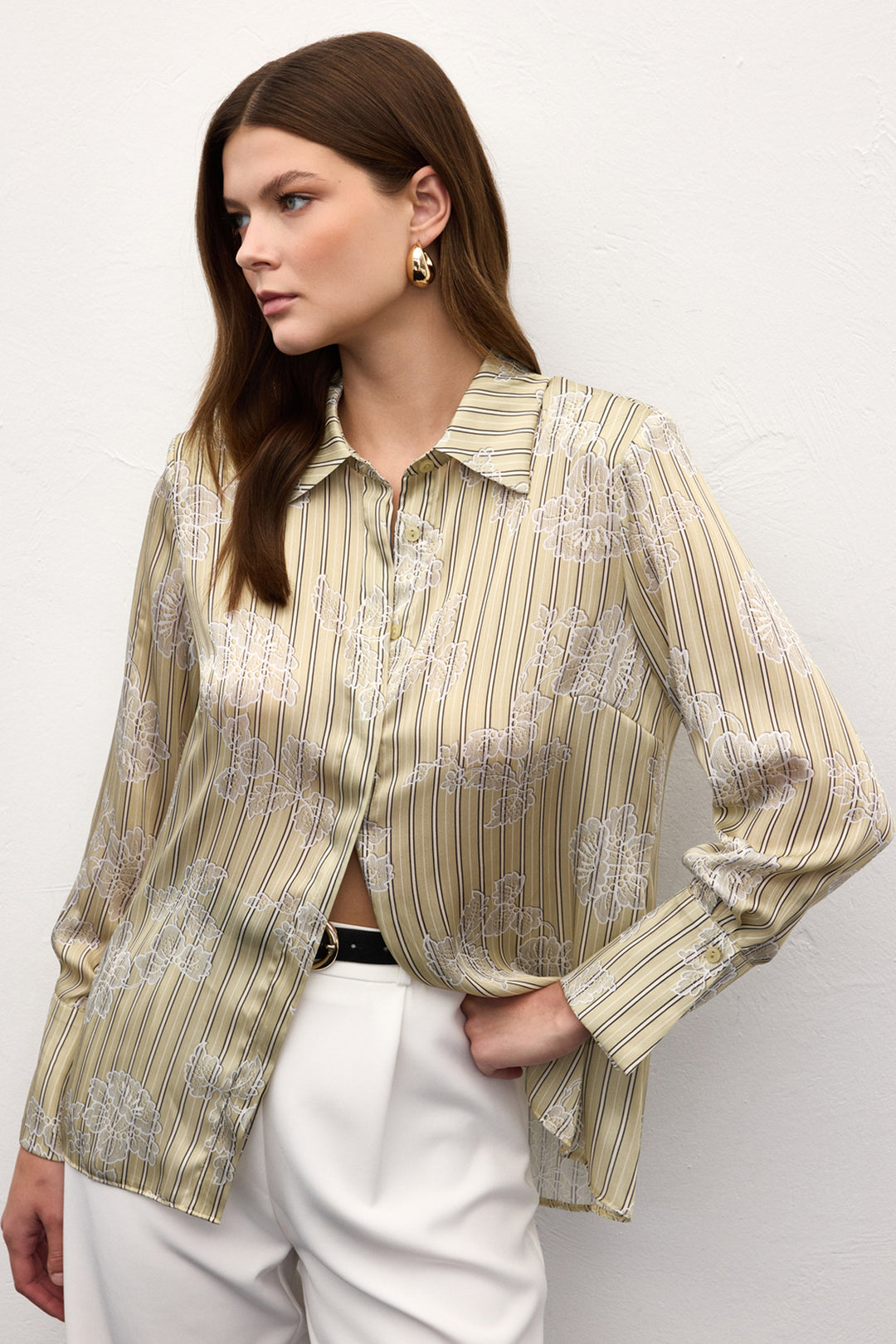 Sateen Chemise à larges poignets - Jaune
