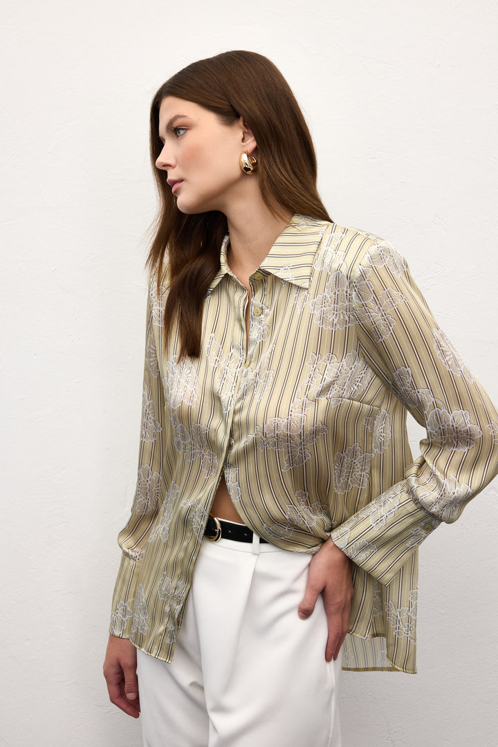 Sateen Chemise à larges poignets - Jaune