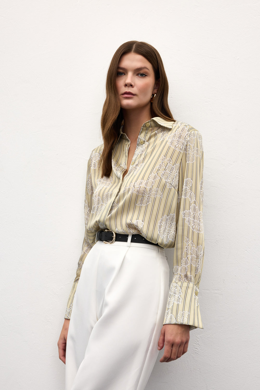 Sateen Chemise à larges poignets - Jaune