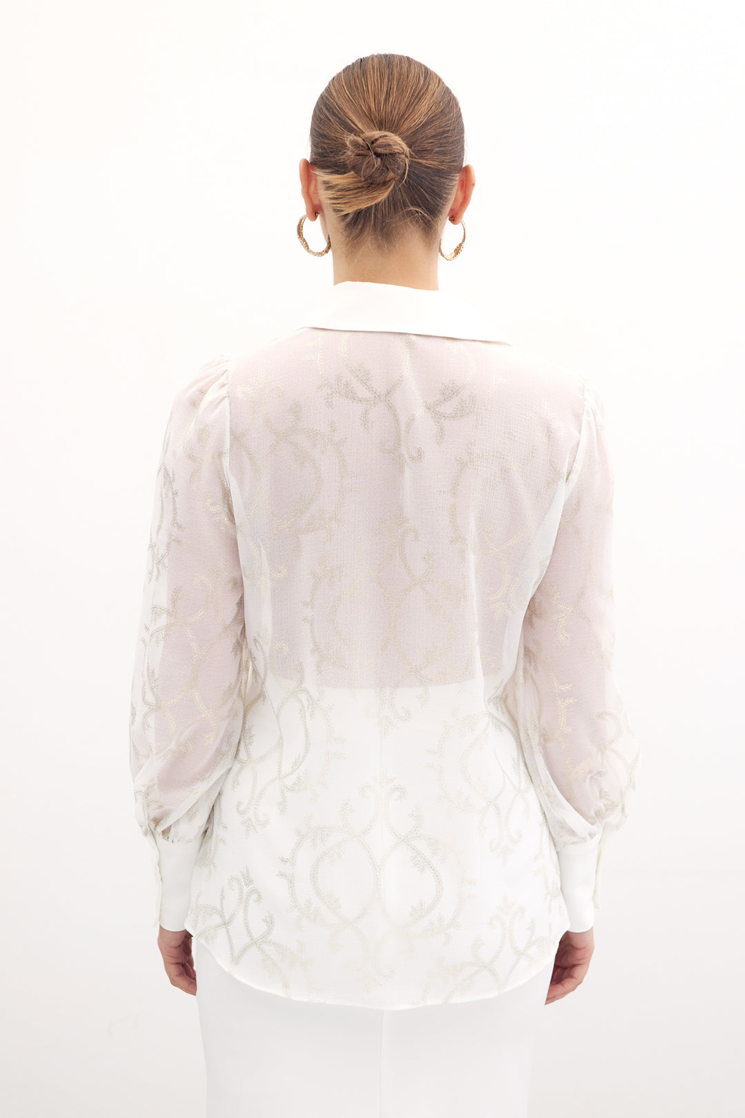 Sateen Chemise en Chiffon à Manches Amples - Écru