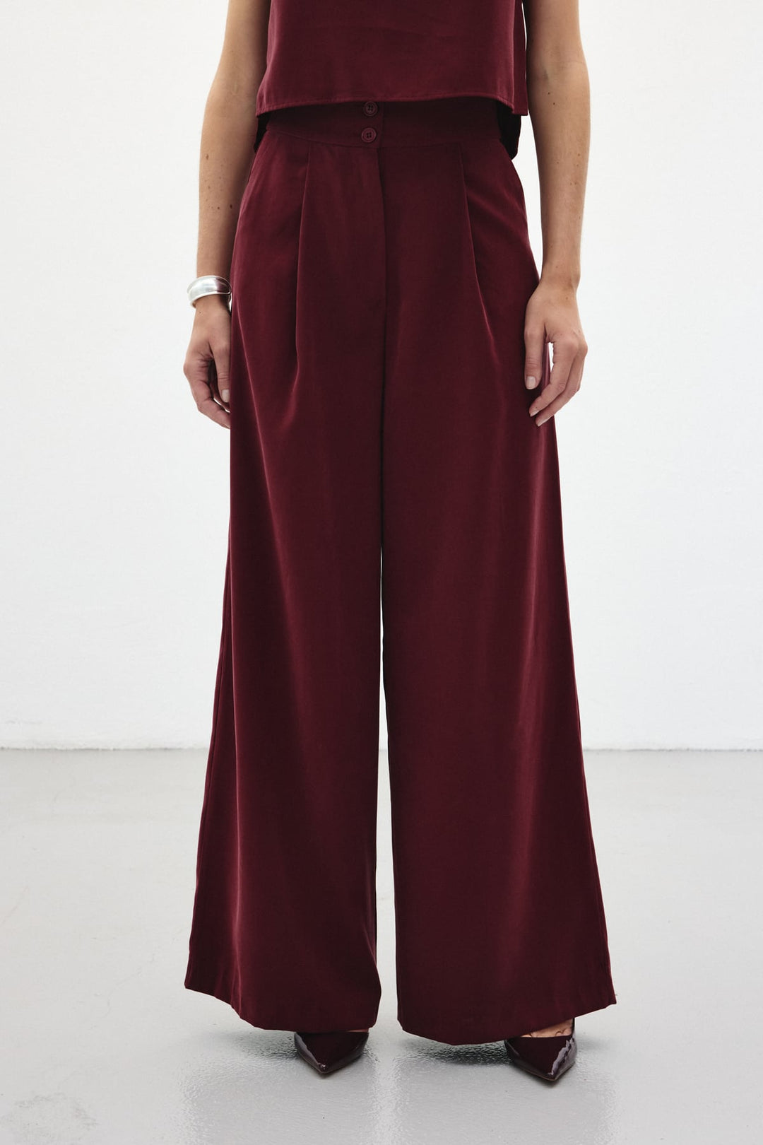 Sateen Pantalon à jambes larges - Bordeaux