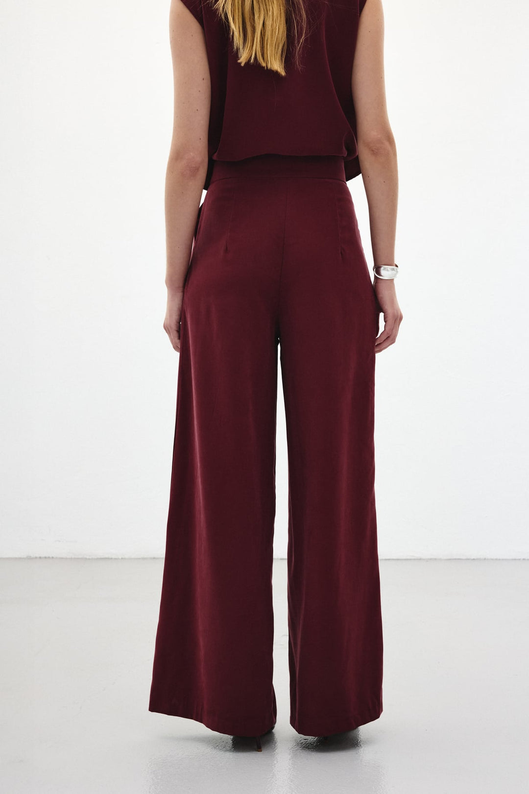 Sateen Pantalon à jambes larges - Bordeaux