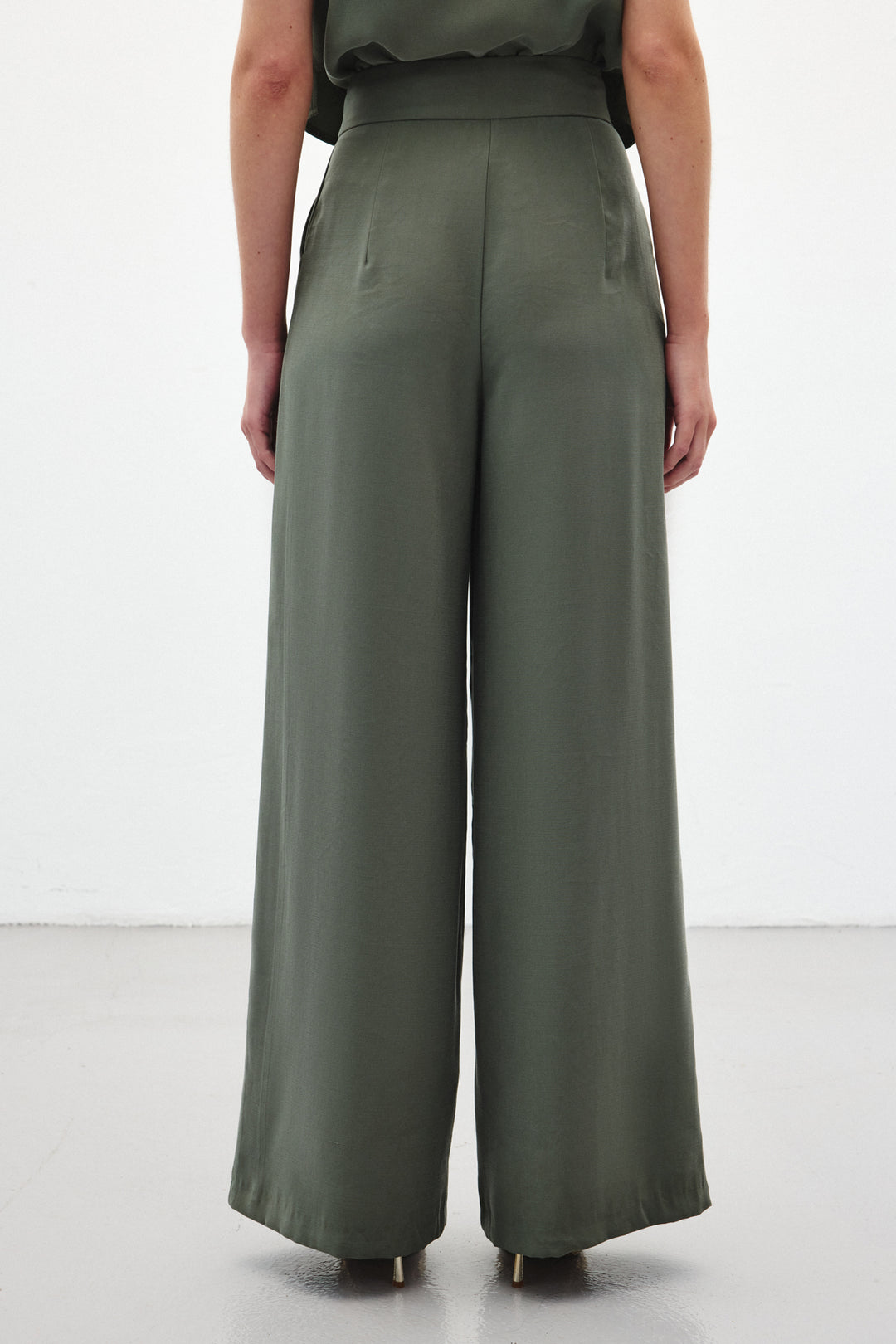 Sateen Pantalon à jambes larges - Kaki