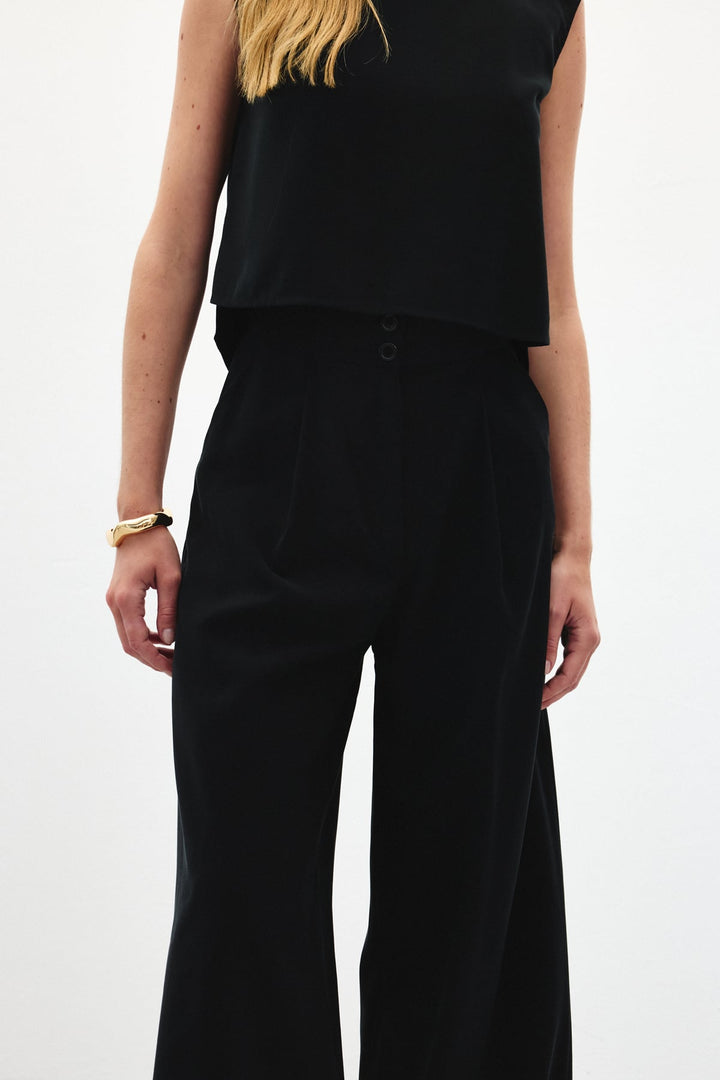 Sateen Pantalon à jambes larges - Noir
