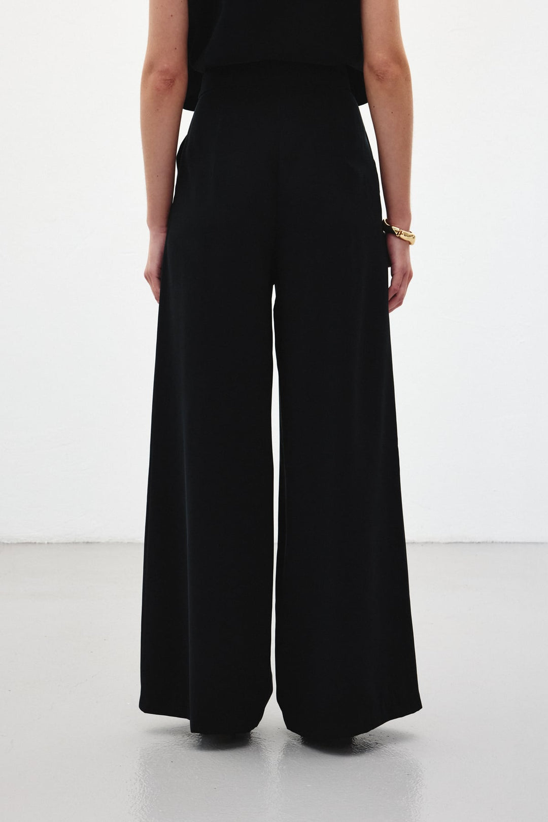 Sateen Pantalon à jambes larges - Noir