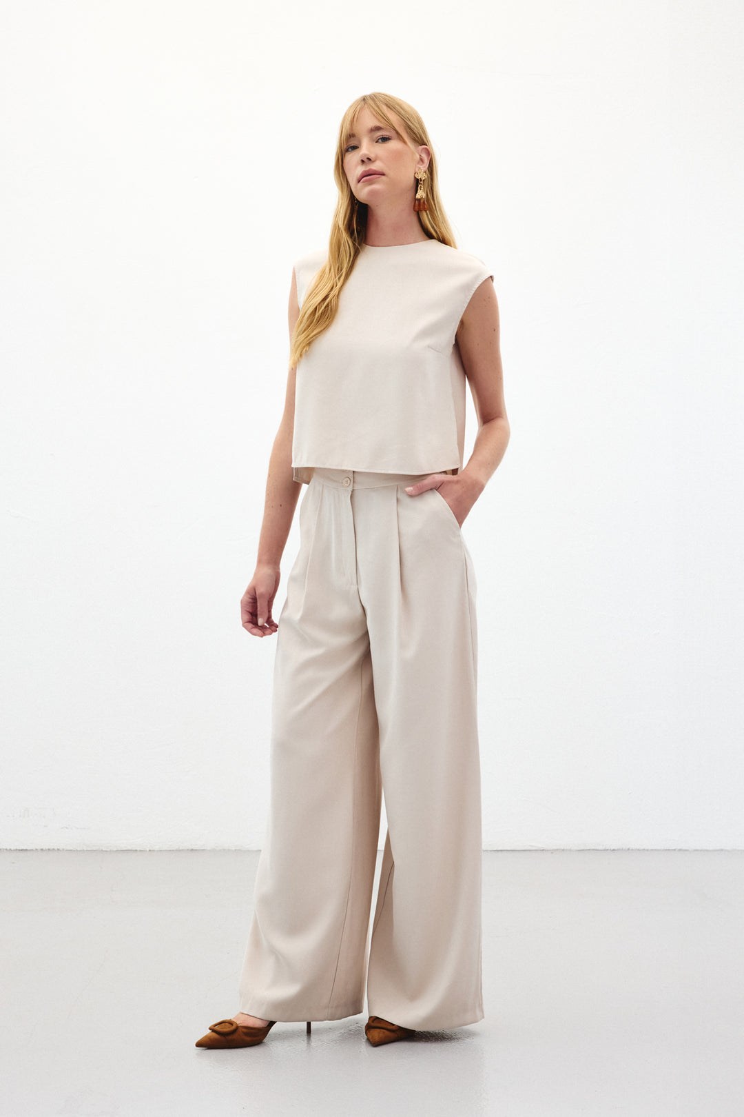 Sateen Pantalon à jambes larges - Pierre