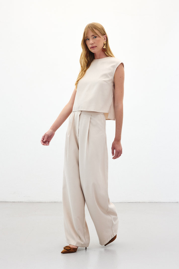 Sateen Pantalon à jambes larges - Pierre