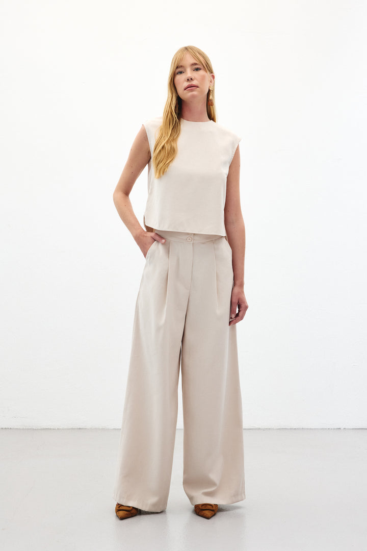 Sateen Pantalon à jambes larges - Pierre