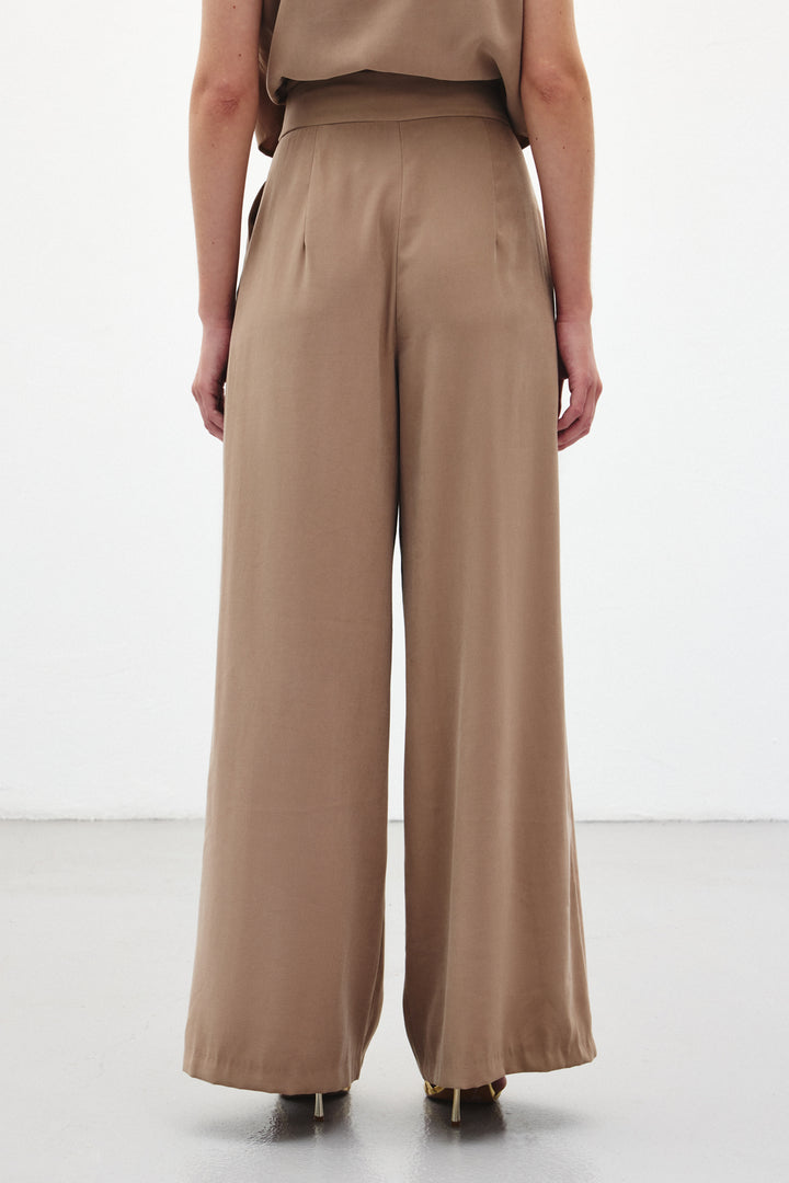 Sateen Pantalon à jambes larges - Vison