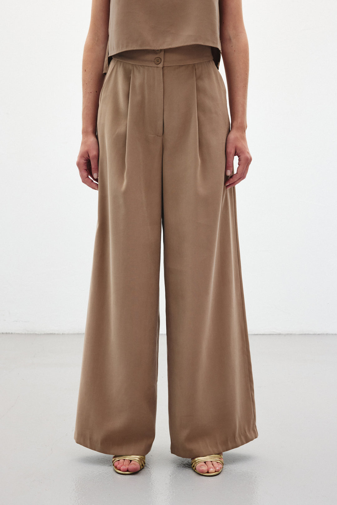 Sateen Pantalon à jambes larges - Vison