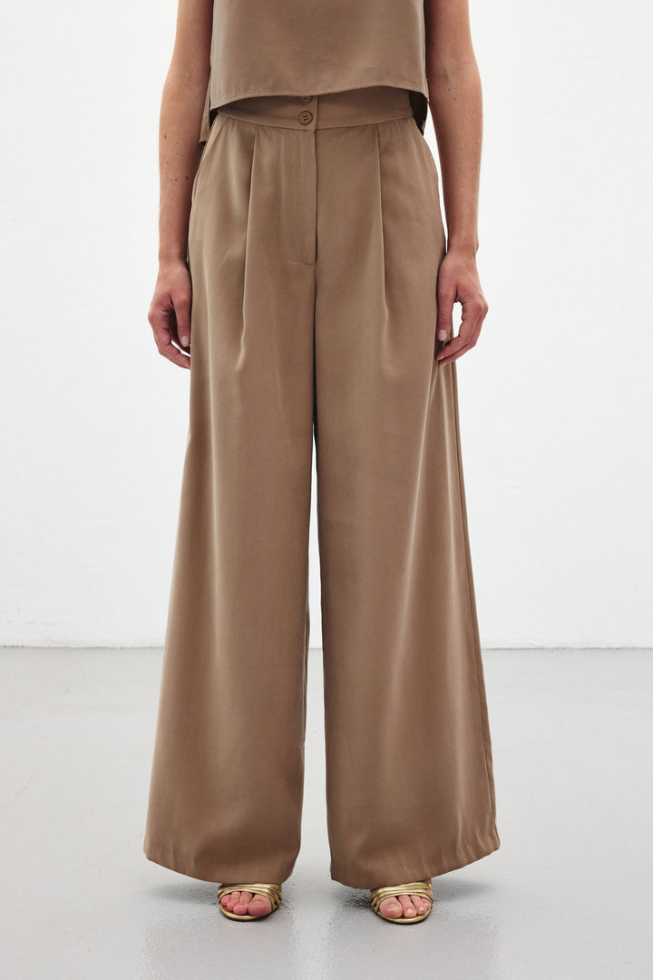 Sateen Pantalon à jambes larges - Vison