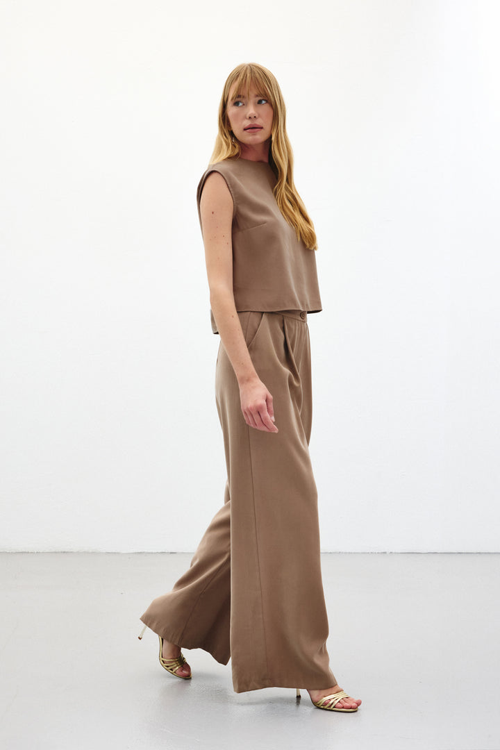 Sateen Pantalon à jambes larges - Vison