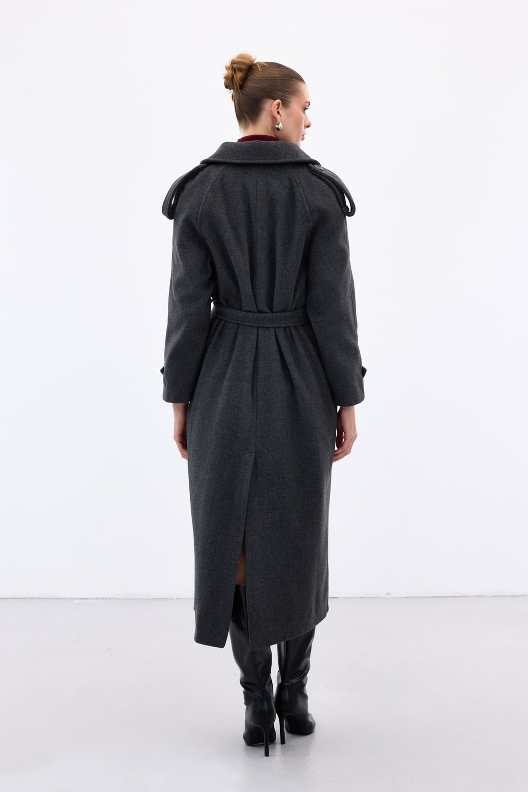 Sateen Manteau long à col large - Anthracite