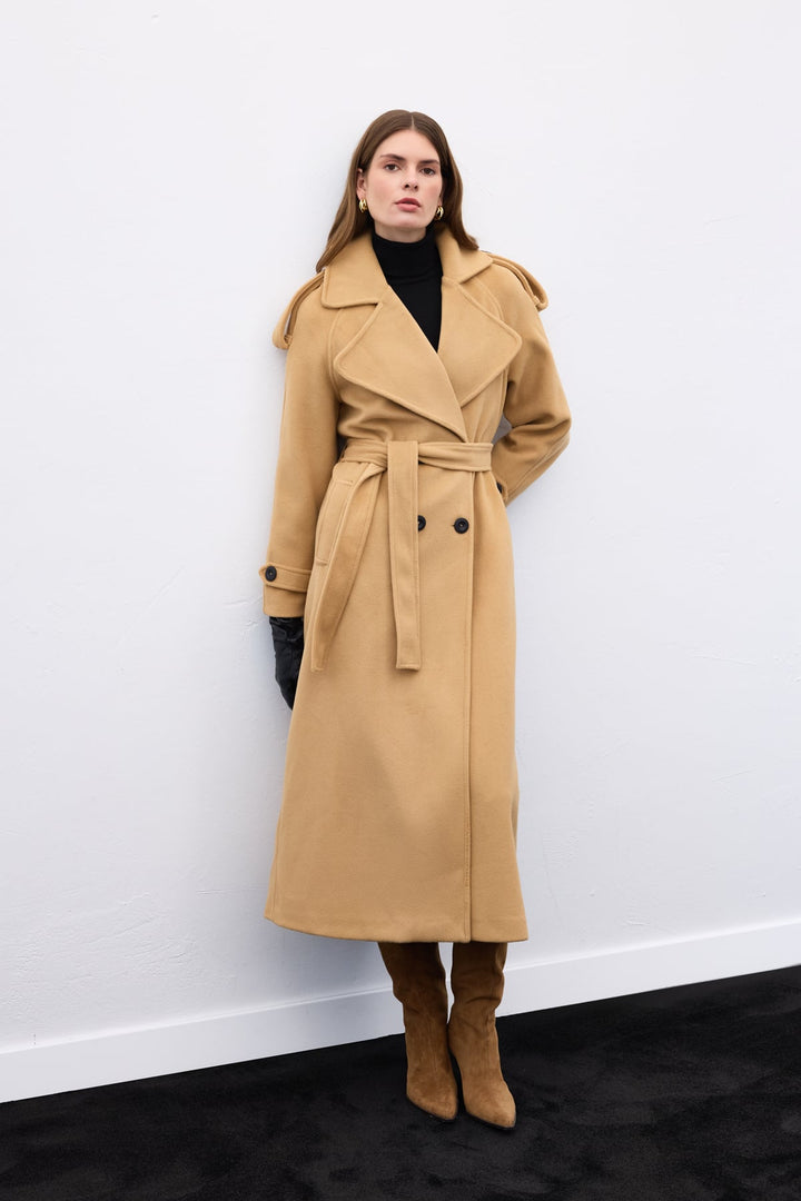 Sateen Manteau long à col large - camel