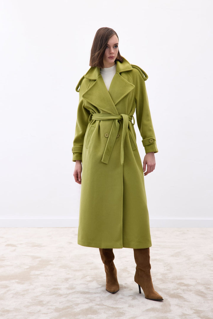 Sateen Manteau long à col large - Vert
