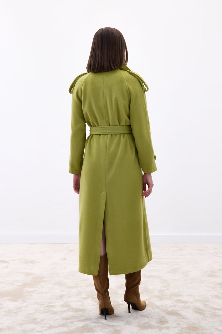 Sateen Manteau long à col large - Vert