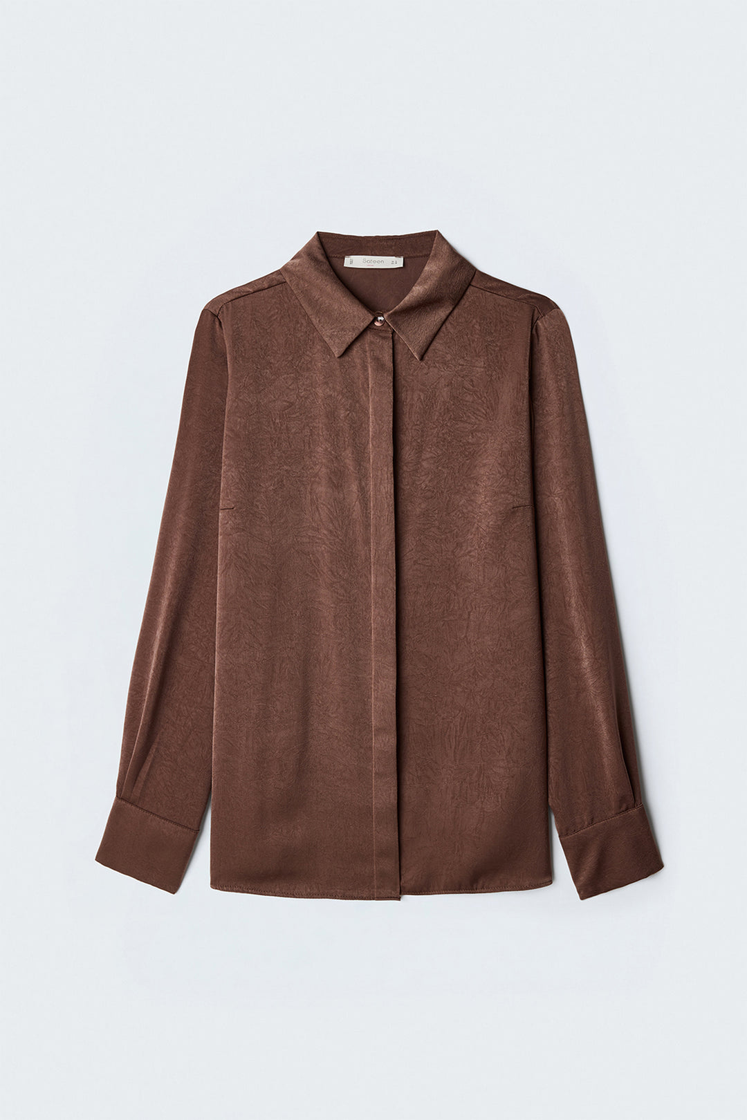 Sateen Chemise à patte cachée - Clair Marron