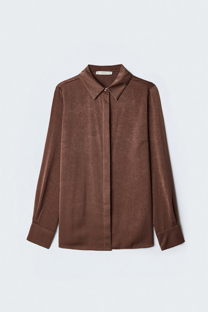 Sateen Chemise à patte cachée - Clair Marron