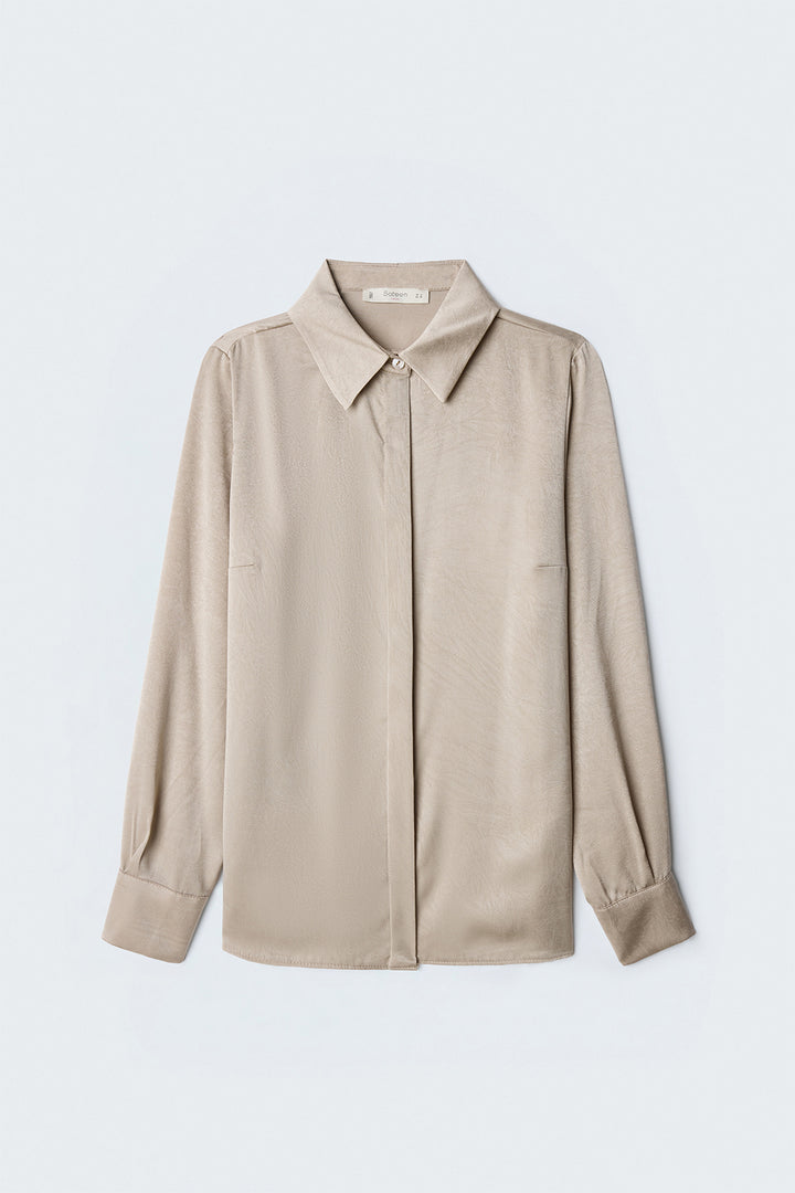 Sateen Chemise à patte cachée - Beige