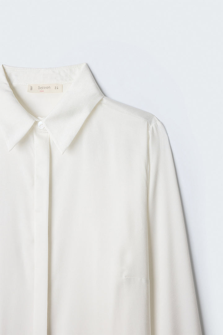 Sateen Chemise à patte cachée - Écru