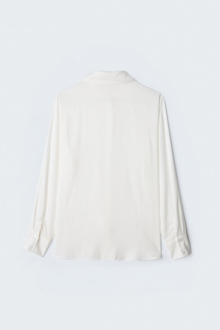 Sateen Chemise à patte cachée - Écru