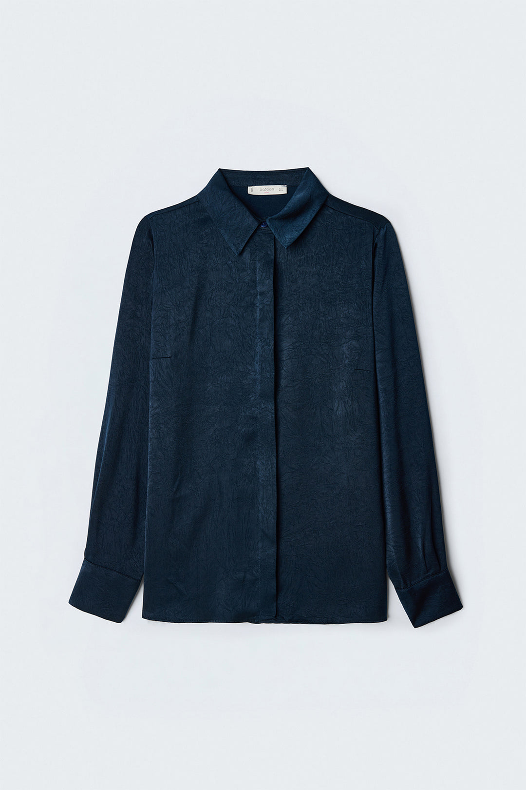 Sateen Chemise à patte cachée - Bleu marine