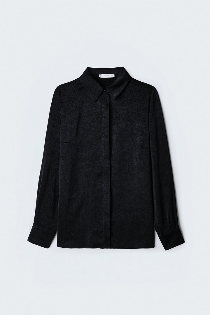 Sateen Chemise à patte cachée - Noir